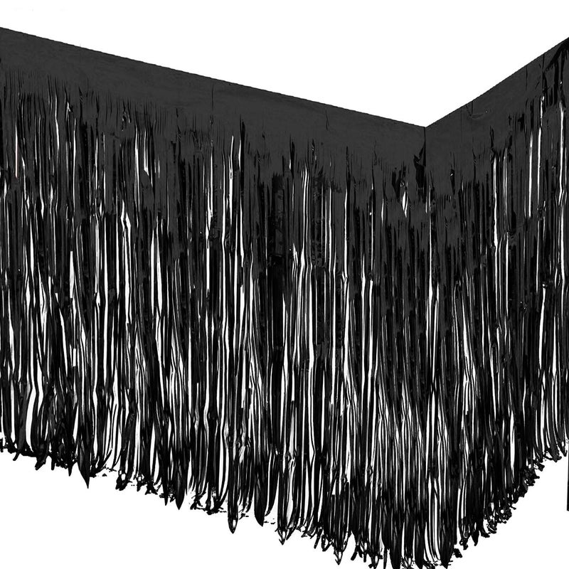 allgala Black Tinsel Table Skirt 2-Pack 29x108 Inch Metallic Foil Fringe Table Skirts for Party Event, Parade Float, Party Decoraton - Image 4